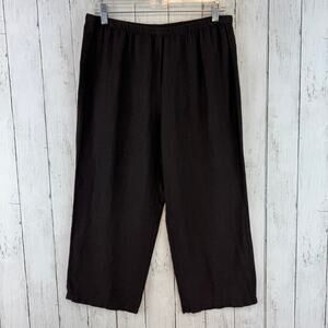 Eileen Fisher Brown Linen Stretch Knit Pull On Straight Ankle Pant Size Small